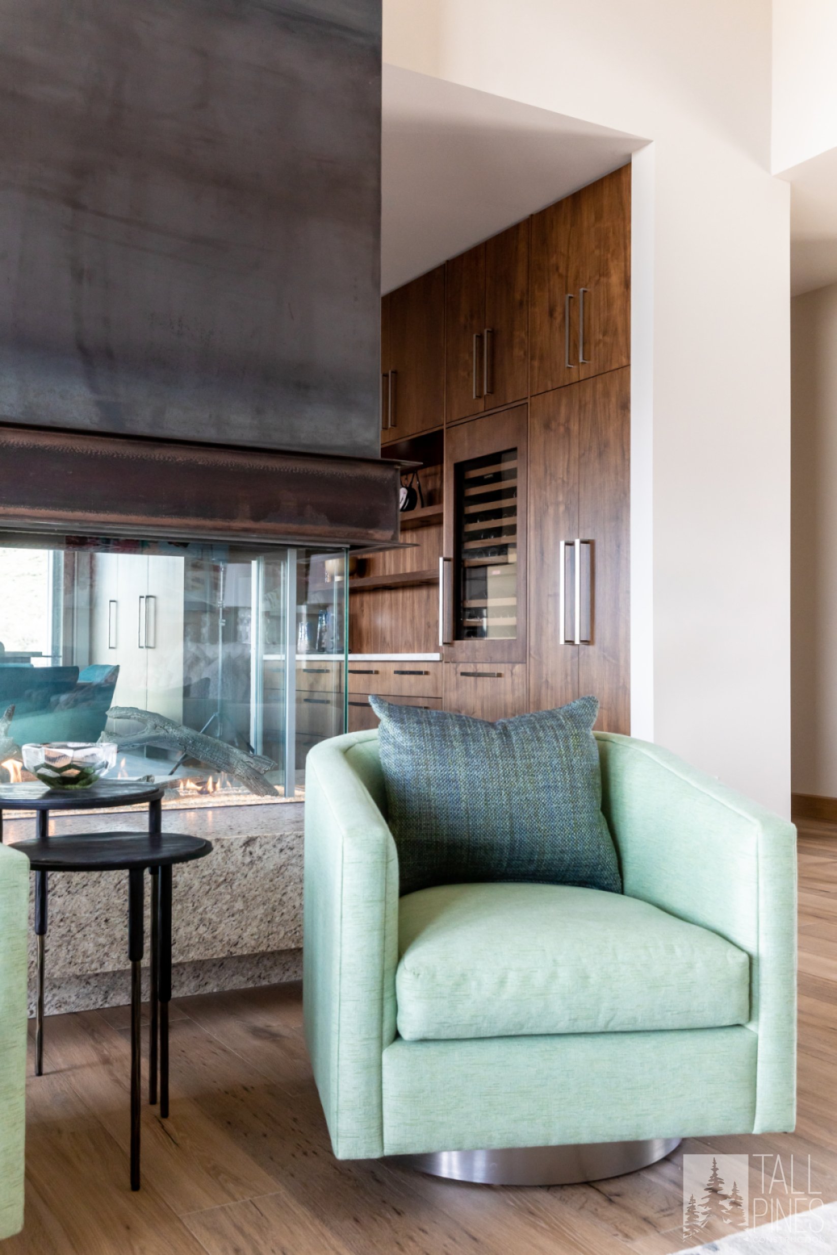 Fireplace in living room in a custom home in Park City Utah.