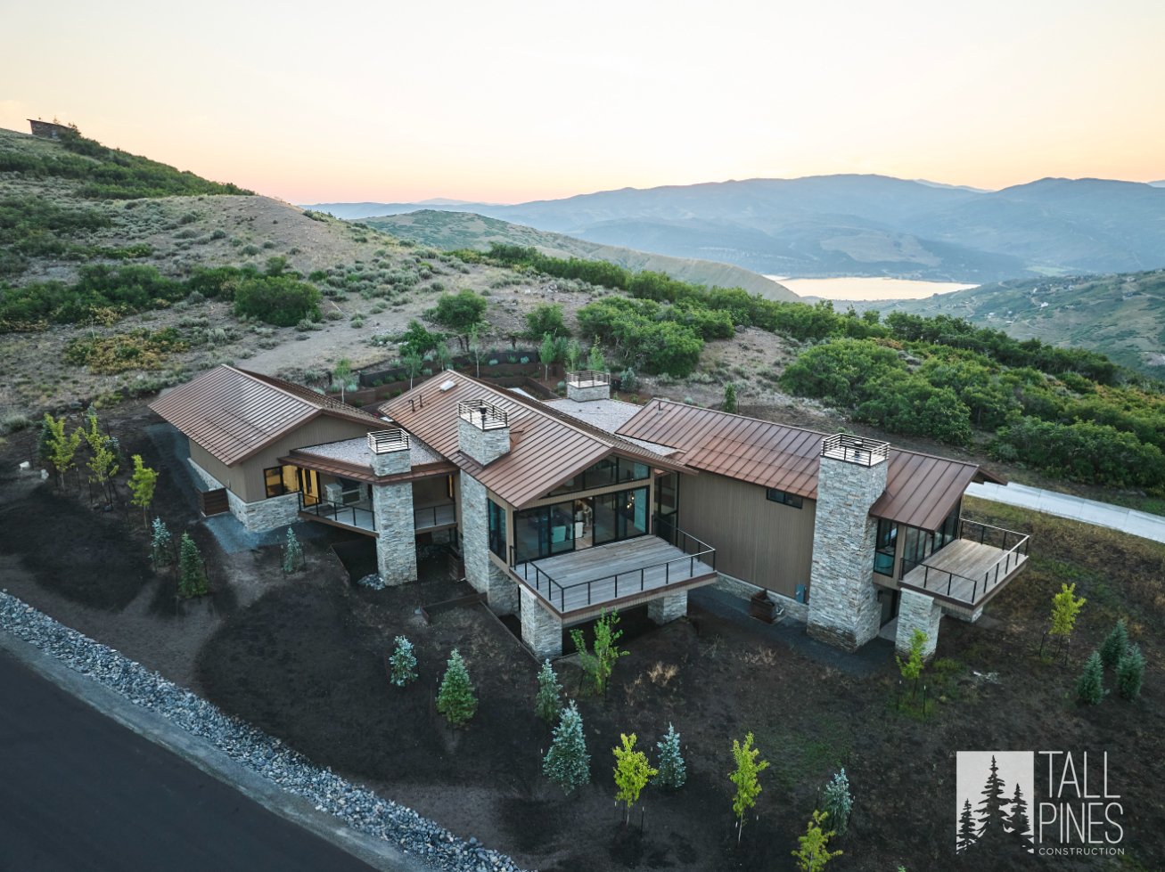 Aerial View Of Custom Home In Park City Black And White, Built By A Park City Custom Home Builder.