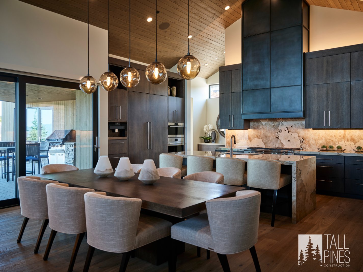 Custom Dining Room With Light Fixtures, Built By A Park City Custom Home Builder.